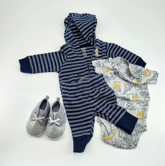 Striped Navy and Gray Hoodie And Pants With Grey Onesi Shirt And A Pair Of Shoes - Picture 6 of 7